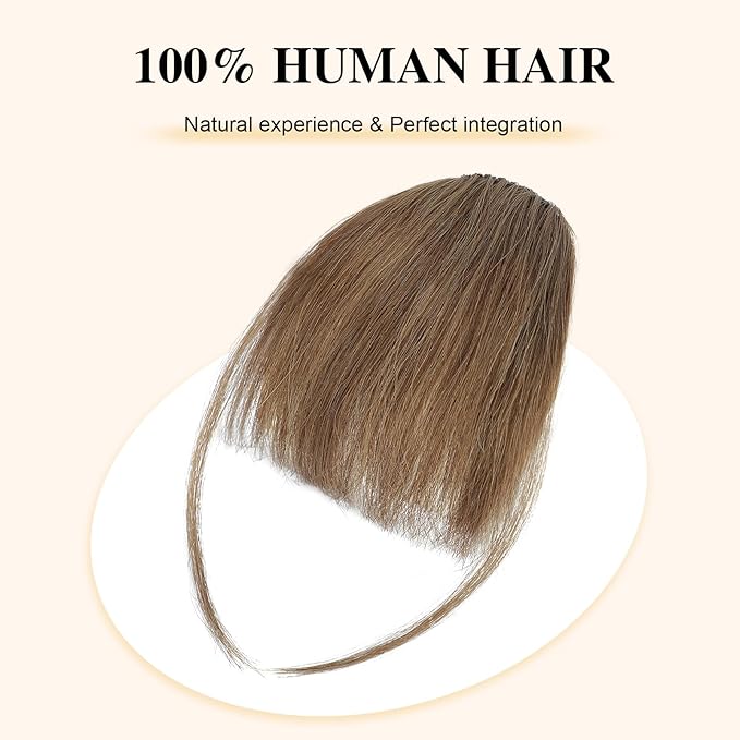 BOGSEA Clip in Bangs 100% Human Hair Bangs with Temples Bangs Hairpieces for Women Clip in Fake Bangs for Daily Wear (Light Brown, Wispy Bangs)