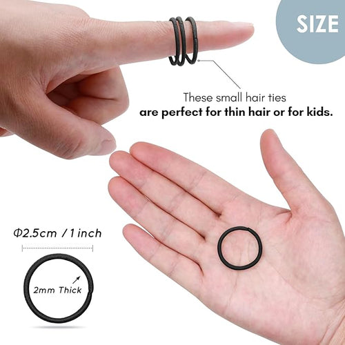 120 Pcs Small Hair Ties for Thin Hair & Kids - 1 Inch, 2mm No-Damage Elastic Bands in, Black