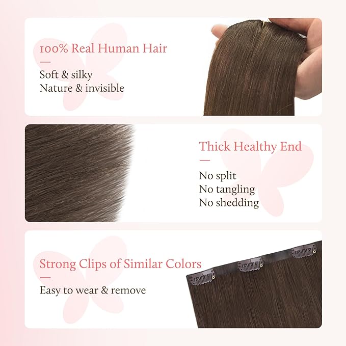 DOORES Clip in Hair Extensions Set 18 Inch 130g, 4pcs Invisi Edge Clip ins and 3pcs Classic Seamless Clip ins, Injected Virgin Real Human Hair Extensions Natural Invisible Straight, #4A