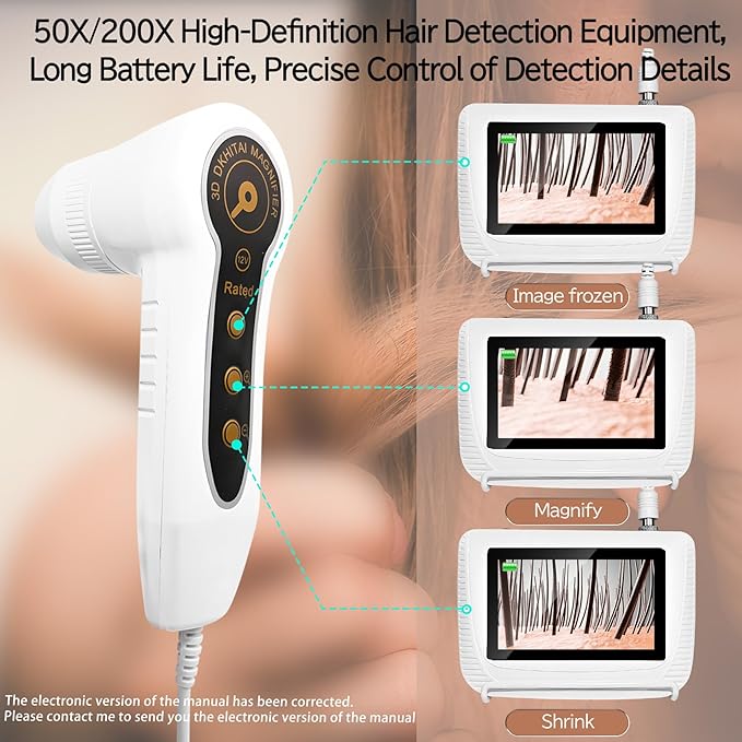 Skin Hair Analyzer 5 Inch Digital Skin & Hair Analyzer with 50x/200x Lenses, Portable Scalp Analyzer, Rechargeable Skin Detector, High-Definition Lcd Display, Suitable for Home and Salon Use