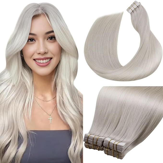 LaaVoo Tape in Hair Extensions Human Hair Blonde Hair Extensions Tape in Real Human Hair 22 Inch Platinum Blonde Human Hair 40pcs/100gram