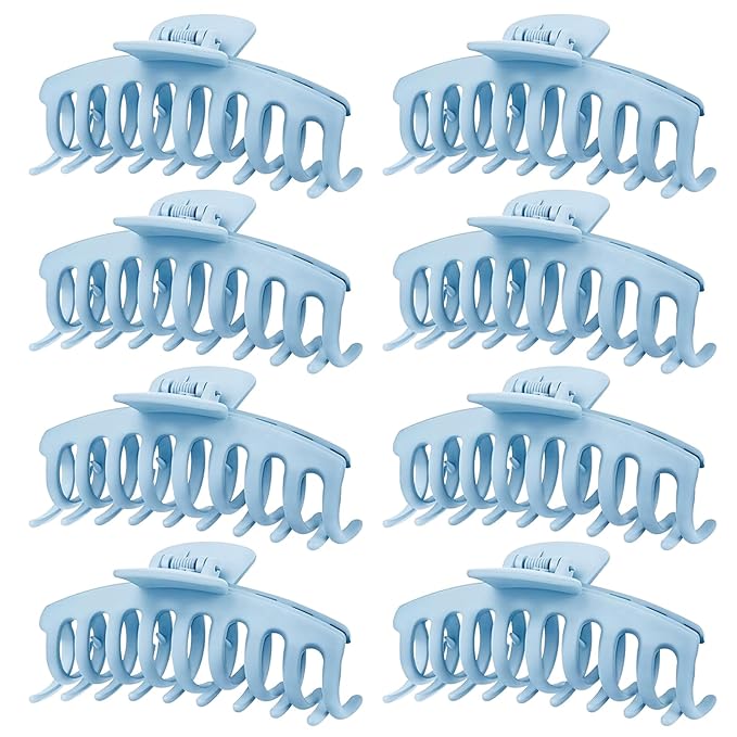 TOCESS Hair Claw Clips for Women - 8PK Large Neutral Matte Jumbo Hair Clips for Thick, Thin, Long, Short, Curly Hair Girls, Big Jaw Clip Set for Daily Use (Glacier Blue)