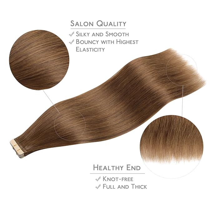 WENNALIFE Tape in Hair Extensions Human Hair, 20pcs 40g 12 inch Light Auburn Brown Remy Hair Extensions Straight Human Hair Tape in Extensions Skin Weft Tape Extensions Human Hair