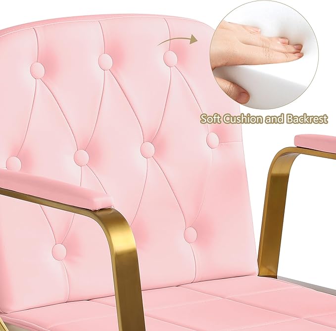 KIGOTY Salon Barber Chair, Reclining Salon Chair for Hair Stylist, Adjustable Hair Salons Tattoo Braiding Hairdresser Chair, 360 Swivel Stylist Chairs for Barbershop (Pink)