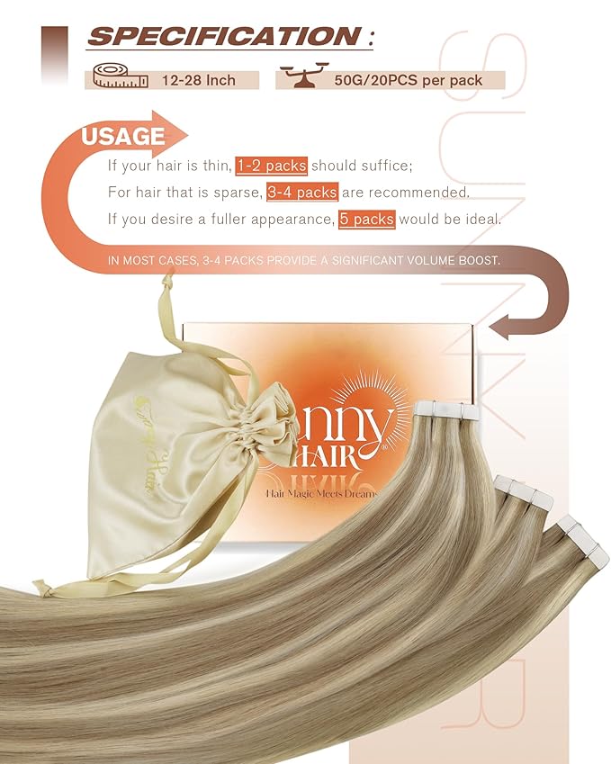 Sunny Hair Tape in Hair Extensions Human Hair, Blonde Hair Extensions Tape in Highlight Blonde Human Hair Tape in Extensions 18 inch 50G