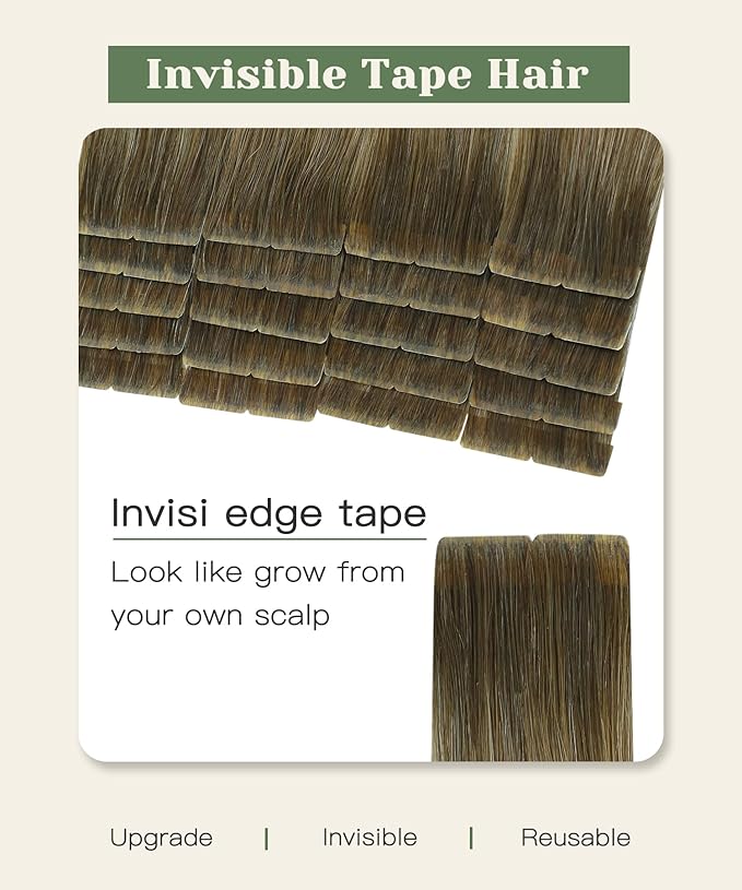 SURNEL Injected Tape in Hair Extensions Human Hair 20 Inch Walnut Brown to Ash Brown and Golden Blonde Invisible Tape in Extensions 20 Pcs 45g(#3822,20)