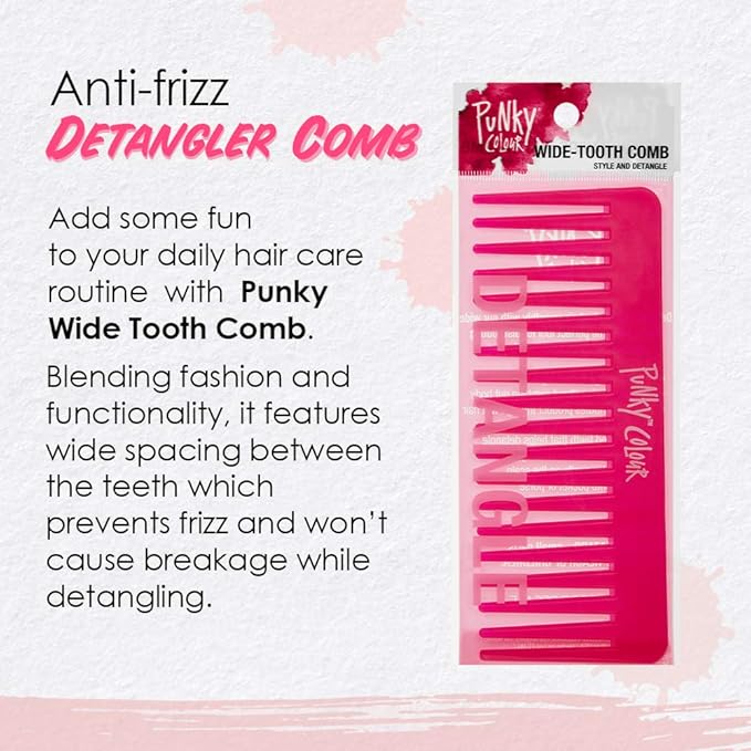 Punky Wide Tooth Comb for Women - Pink, Detangler Comb, No Handle Hair Detangling Combs for Wet, Dry & Curly Hairs