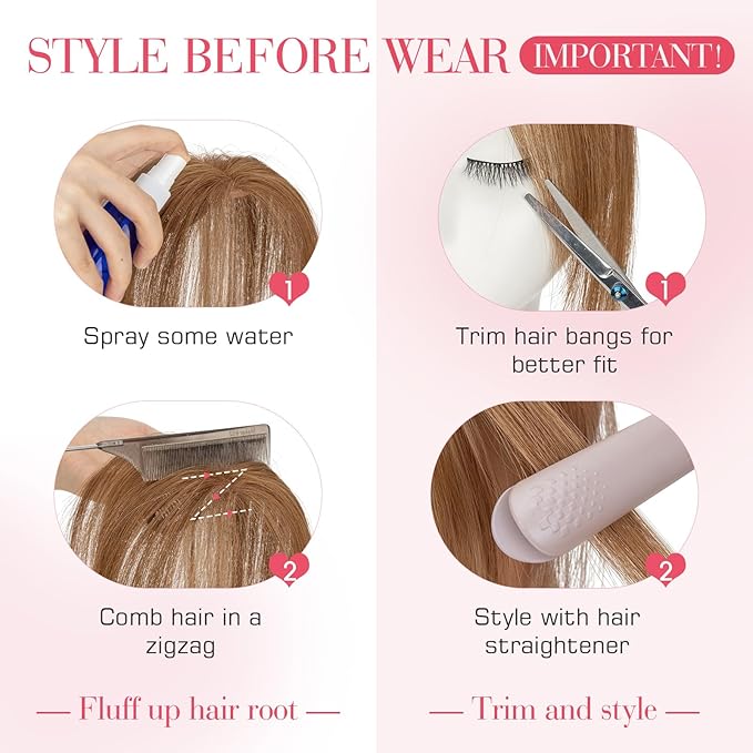 Hairro Human Hair Toppers For Women Wispy Thin Short Wiglet Hairpieces Natural No Bang Middle Part Side Bangs Hair Clip 11 Inches 14.5g #06 Light Brown