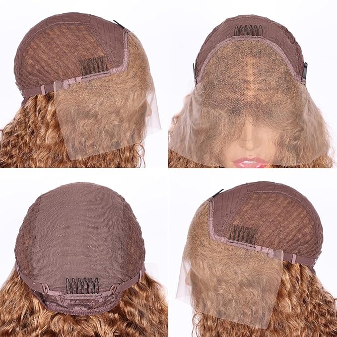 Brown Deep Curly Wave Human Hair Lace Front Wigs with Baby Hair for Black Women Pre Plucked 180% Density Brazilian Virgin Hair HD Transparent Lace Frontal Wig 20 Inch