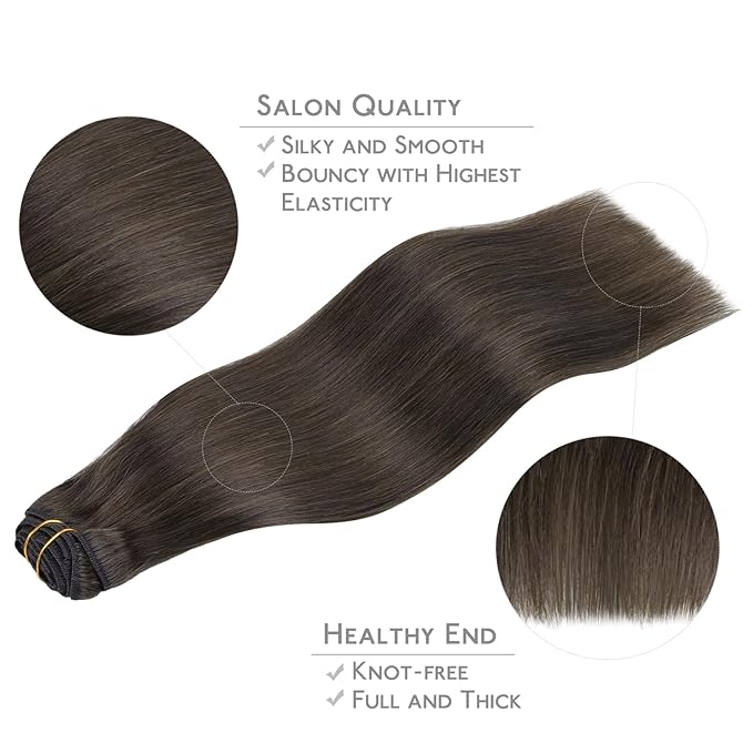 WENNALIFE Clip in Hair Extensions Real Human Hair, 24 Inch 120g 7pcs Human Hair Extensions Clip In Human Hair, Cool Dark Brown Clip In Real Hair Coloured Remy Human
