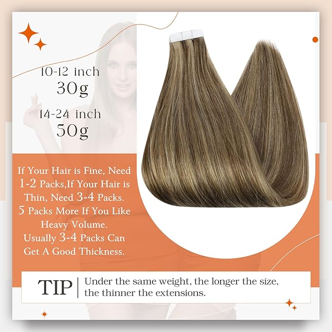 Full Shine Hair Extensions Real Human Hair Tape in Color 4 Brown Highlight 27 Caramel Blonde Double Sided Tape in Extensions 22Inch 100Gram Seamless Skin Weft for Women Add Volume 40Pcs