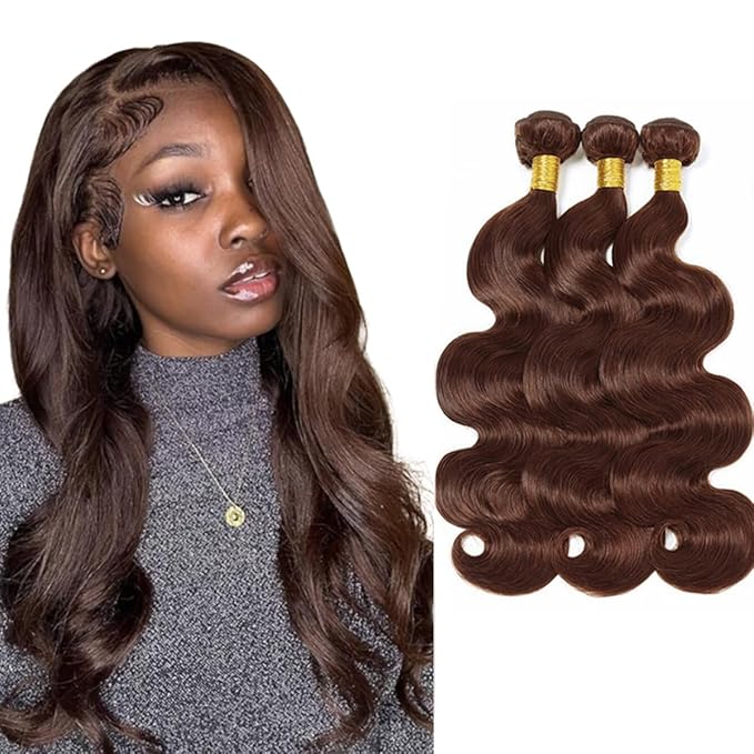 Brown Body Wave Bundles Human Hair Chocolate Brown Bundle Niegmeag Brazilian Virgin Soft and Silky Remy Hair 3 Bundles 20 22 24 Inch Double Weft Color 4 Body Wave Bundle 150g