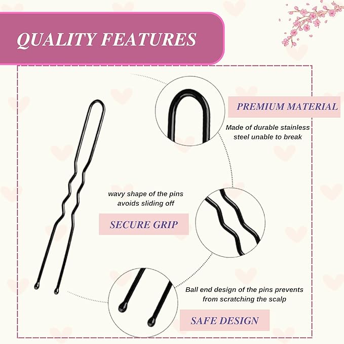 Set of 100 premium U-shaped hair pins, measuring 6cm/2.4 inches, perfect for women, girls, and hairdressers. with a clear storage box and is suitable for all hair types(Black) (100 Pins)