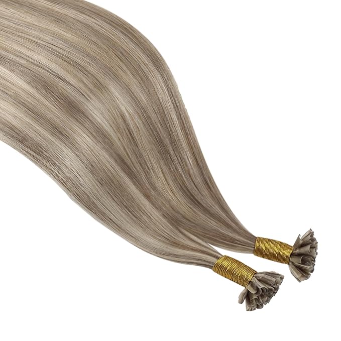 YoungSee U Tips Hair Extensions Real Human Hair Brown to Blonde U Tip Extensions for Women Light Brown Highlight Blonde Hair Extension U Tips 22In Ktip Hair Extension Human Hair Straight 50s/50g