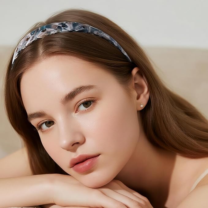 Acetate Hairbands for Women - Non-Slip Thin Headbands with Teeth, Eyewear-Friendly Design, 90s Retro Hair Accessories, No Pressure & No Headache Sunglasses Headband (Blue Star)