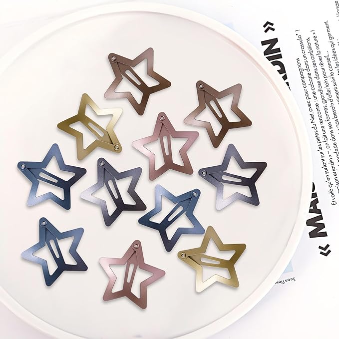 30 Pcs Metal Star Hair Clips 2000s Y2K Snap Barrettes 1.25 In Non Slip Star Hair Accessories for Women,Metallic Blue Red Gold