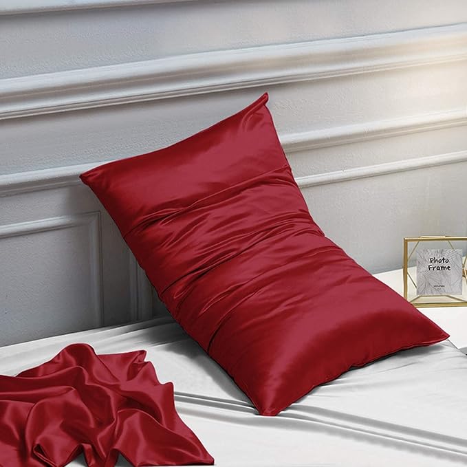 NTBAY 2 Pack Satin King Pillowcases for Hair and Skin, Luxurious and Silky Pillow Cases with Envelope Closure, 20x40 Inches, Wine Red