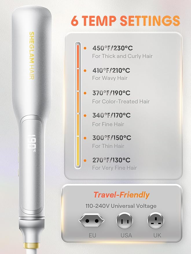 SHEGLAM Hair Straightener 1.5 inch Sleek Chic Wide Glide, 10 Million Negative Ion Flat Iron, 60s Quick Heating