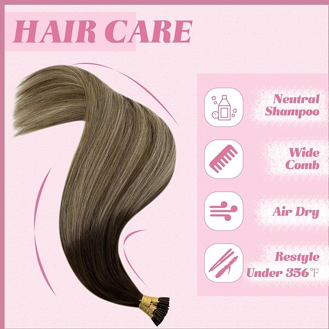 YoungSee I Tip Hair Extensions Human Hair Balayage Itip Hair Extension Real Human Hair Ombre 14 Inch Itip Human Hair Extension Dark Brown Ombre Brown Tip Hair Extension for Short Hair 80s 50g