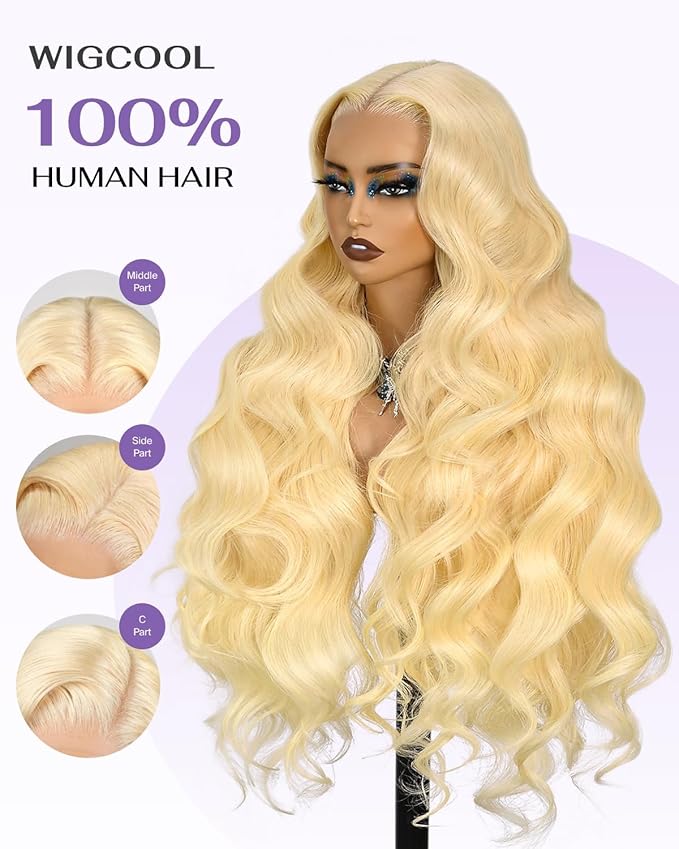 613 13x6 Lace Front Wig Human Hair 180 Density Body Wave Blonde Wig Human Hair 613 HD Lace Frontal Wigs 100% Real Human Hair No Synthetic Blend No Tangle No Shedding Triple Lifespan 3X 20 Inch