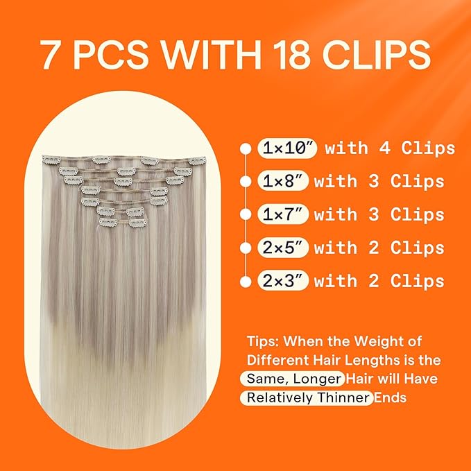Full Shine Clip in Blonde Hair Extensions Real Human Hair Clip in Extensions for Short Hair Balayage Ash Blonde Double Weft Brazilian Straight Hair Extensions 12 Inch 7 Pcs 95 G