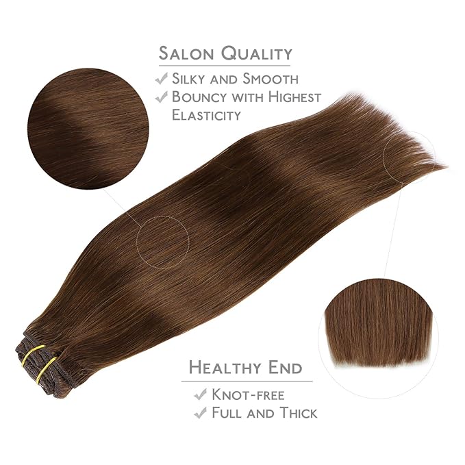 WENNALIFE Clip in Hair Extensions, 150g 14 Inch 9pcs Chocolate Brown Human Hair Extensions Thicker Clip in Hair Extensions Real Human Hair Clip Set Double Weft
