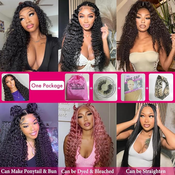 SOSATISFY Deep Wave Lace Front Wigs Human Hair 4x4 HD Transparent Lace Closure Wigs Glueless 180% Density Human Hair Wigs for Black Women Pre Plucked with Baby Hair (22 inch)