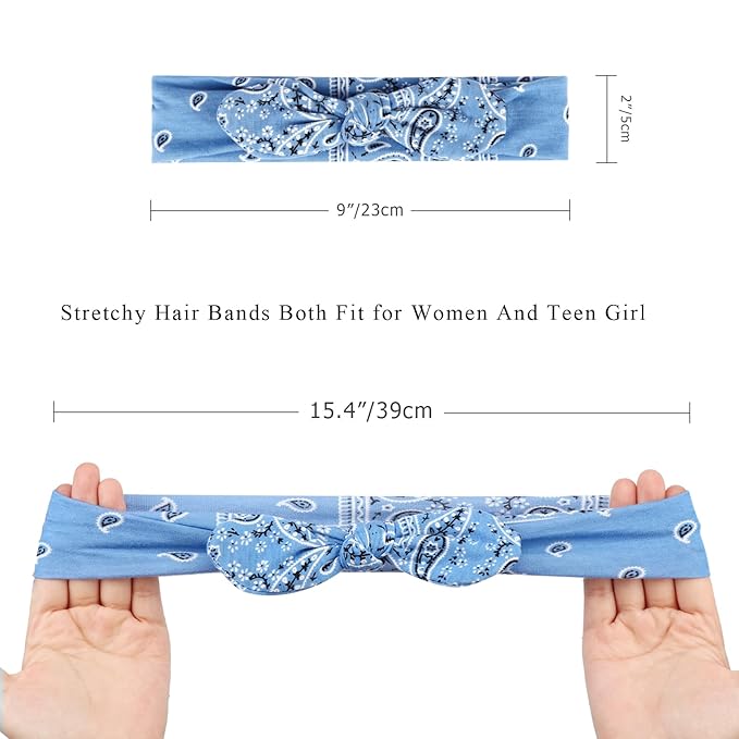 DRESHOW 6 Pack Wire Boho Headbands for Women with Rabbit Ears Bow Twist Headband Printed Vintage Wire Hair Holder