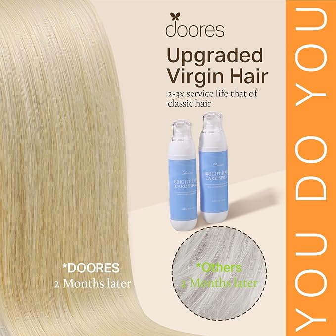DOORES Seamless Clip in Hair Extensions, Bleach Blonde 130g 7pcs 18 Inch, Human Hair Extensions Remy Hair Clip ins Extensions Seamless Thick Straight Hair Thin Weft Invisi Edge Hair Extensions