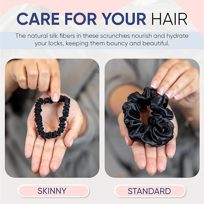 Blissy Silk Scrunchies (3 Pack) - 100% Pure Mulberry Silk - 22 Momme 6A High-Grade Fibers Scrunchie for Straight & Curly Hair - Preventing Breakage, Tangling, & Creasing (Black Regular)