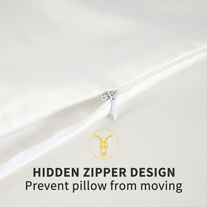 ZIMASILK 100% Pure Mulberry Silk Pillowcase for Hair and Skin Health,Soft and Smooth,Both Sides Premium Grade 6A Silk,600 Thread Count,with Hidden Zipper,1pc (King 20''x36'',Ivory)
