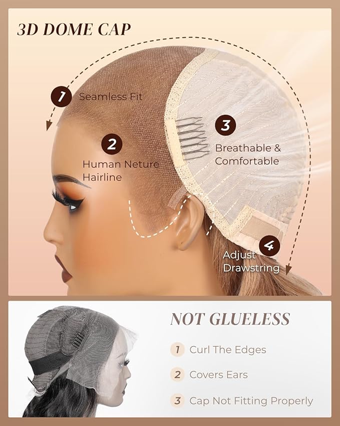 Arabella 13x6 Light Brown Blonde Wig Human Hair Glueless Wigs Human Hair Pre Plucked Pre Cut 13x6 Ear to Ear Full HD Lace Front Wigs 210% Density Straight Wig Drawstring Wig Human Hair 20 Inch