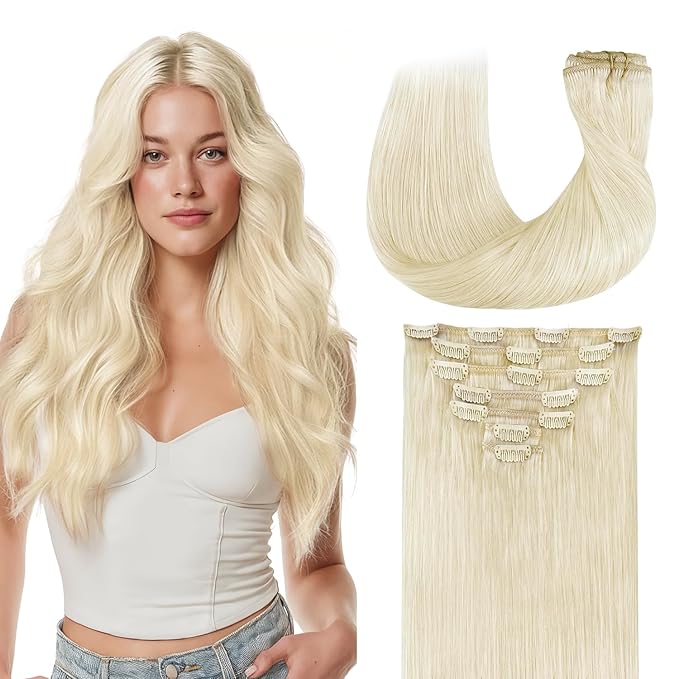 GOO GOO Clip in Hair Extensions Real Human Hair, Remy Human Hair Extensions Clip ins for Women, Natural Human Hair, 24inch 120g 7Pcs, #1000