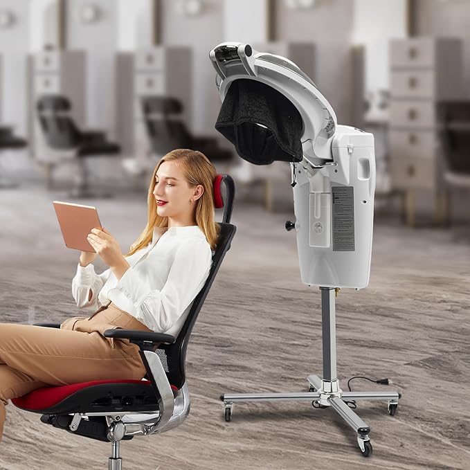Hair Steamer Professional Hair Salon Steamer with 12 Color Light & Ozone，Adjustable Height Hair Steamer with Wheels (White)