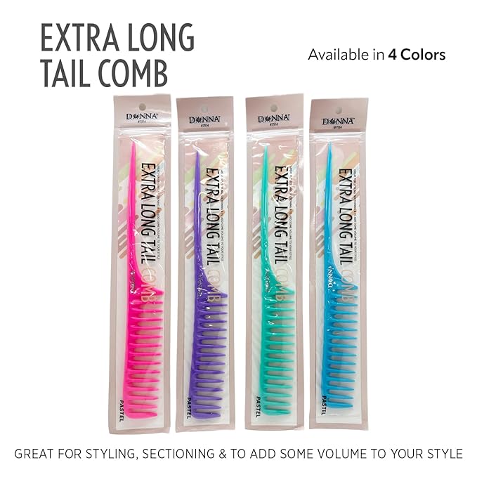 DONNA Extra Long Tail Comb – Wide Tooth Styling Comb with Long Handle for Parting, Sectioning & Braiding – Anti-Static Pastel Hair Comb for Natural & Curly Hair, PINK COLOR 1PC