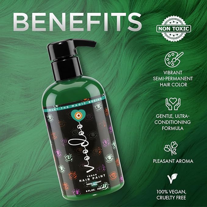 MOEHAIR Semi-Permanent Hair Color | Green Hair Dye 8 Oz | No Ammonia, Sulfate or Paraben | Vegan & Cruelty-Free | Gentle & Washable Formula | Voodoo Harmony Green Hair Color