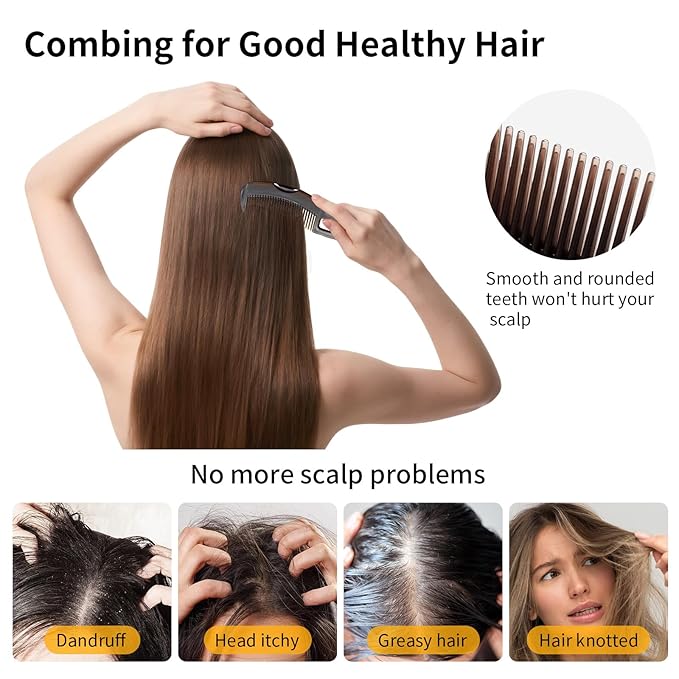 Dandruff Comb Wide Tooth, Stainless Steel Fine Tooth Lice/Psoriasis Scalp Detox Comb for Women, Men & Kids, Professional Portable Sweep/Massage/Clean Shower Brush Tool for Hair Care/Growth (Red)