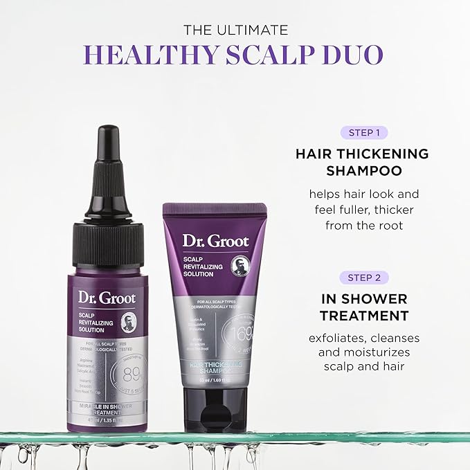 Dr. Groot Scalp Revitalizing Solution Travel Set for Hair Loss, Korean Hair Care, Hair Thickening Shampoo & Miracle in Shower Treatment, TSA Approved, 5 Seconds to Smooth Hair, Rosemary Oil