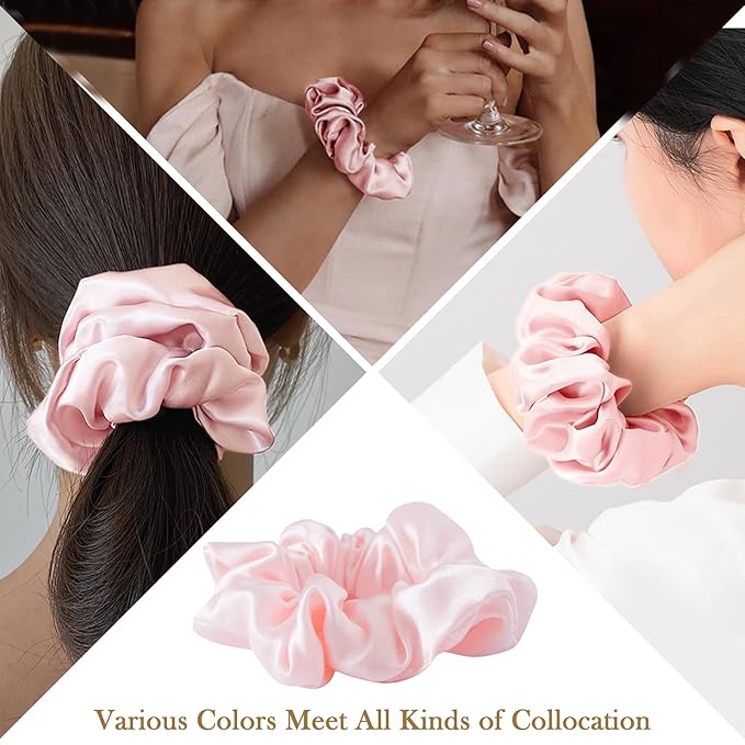 Mulberry Silk Hair Scrunchies, 100% Silk, No Damage for Frizz Prevention, Sleep and Night Scrunchie, Hair Accessories for Women (Pink, 1 Count)