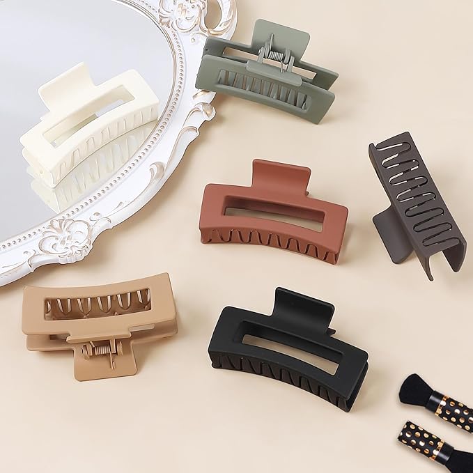 Hair Clip, 3.5 Inch Medium Hair Claw Clips 6 Pack for Women - Brown Hair Accessories