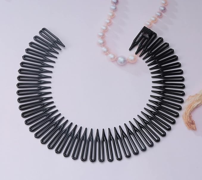 Sowaka 4 Pcs Circular Stretch Hair Wrap Holder Combs, Plastic in Black and Brown for Women Girls Outgoing Sports Hair Accessories