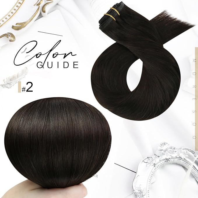 Moresoo Brown Seamless Clip in Hair Extensions Real Human Hair Straight Clip in Human Hair Extensions Dark Brown Double Weft 120g/7pcs 20 inch