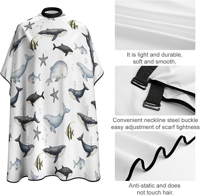 Adjustable Hairdresser Cape, Sea Whale Hairdresser Apron Hair Cutting Gown for Barbers