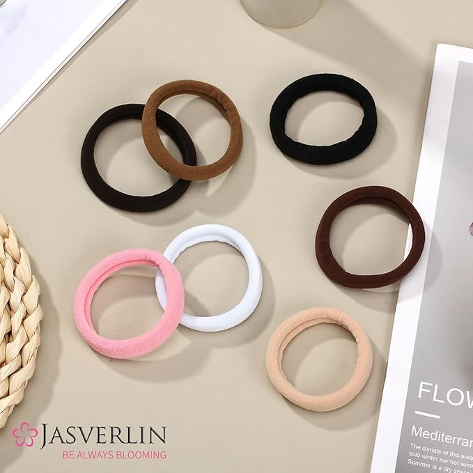 2.4 Inch Pink Hair Ties for Girls Thick Hair, Large Soft Hairties Seamless Cotton Bands for Women, No Damage Crease-free Nylon Elastic Scrunchies Curly Accessories 30 Pcs
