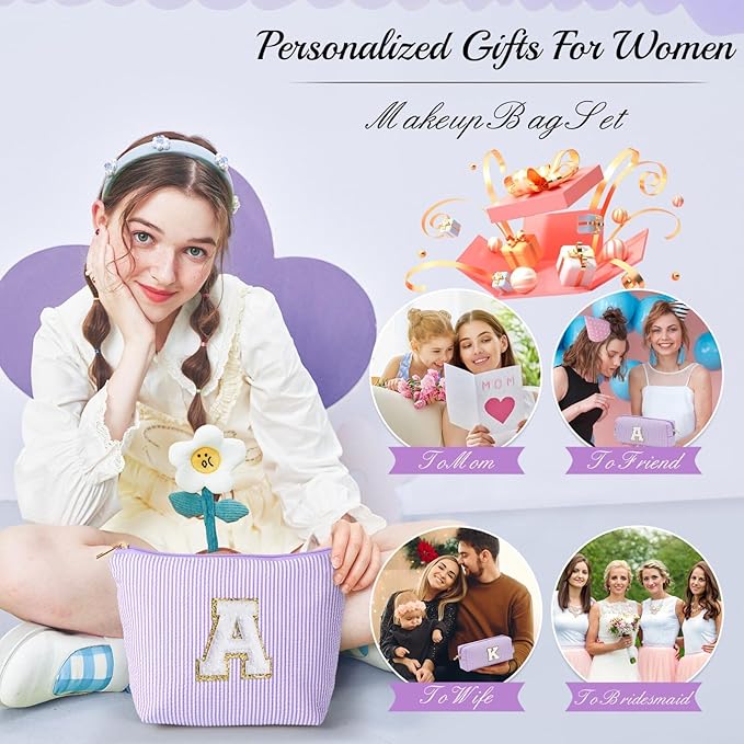 YOOLIFE Christmas Gifts For Teenage Girls Stocking Stuffers For Teen Girls Initial Makeup Bag | Cosmetic Travel Toiletry Bag | 9 10 11 12 13 14 15 Years Old | Teen Girl Gifts Trendy Stuff E