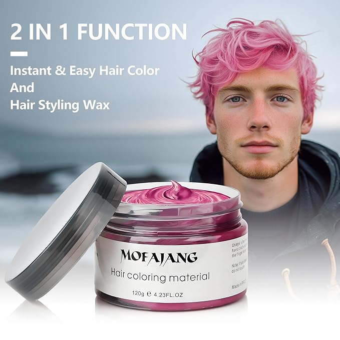 SOVONCARE Light Pink Temporary Hair Color Wax Washable Hair Dye for Men & Women, All-Day Hold Disposable Hair Styling Clays for Party, Cosplay & Daily 4.23 oz
