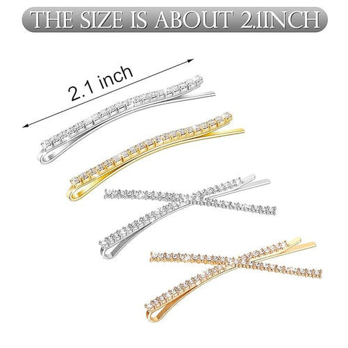 12 Pieces Rhinestone Bobby Pins Decorative Fancy Crystal Hair Clips Shiny Metal X Shaped Barrettes Bling Diamond Wedding Bridal Shower Hair Accessories for Women Ladies Girls (Gold, Silver)