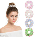 Flower Scrunchies for Women – Fabric Floral Hair Ties No Damage, Scrunchy for Ponytail or Bun, Stylish Hair Accessories – 4 Pcs