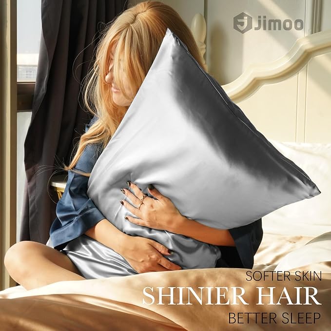 100% Mulberry Silk Pillowcase for Hair and Skin, 22 Momme Pure Natural Silk Pillow Case Both Sided with Zipper, Pillow Cover for Women Mom Men (Silver Grey, King 20''×36'', 2 Pack)