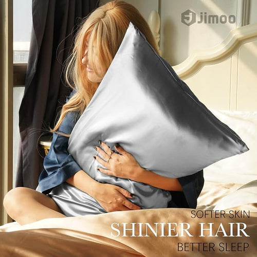 100% Mulberry Silk Pillowcase for Hair and Skin, 22 Momme Pure Natural Silk Pillow Case Both Sided with Zipper, Pillow Cover for Women Mom Men (Silver Grey, Standard 20''×26'', 2 Pack)